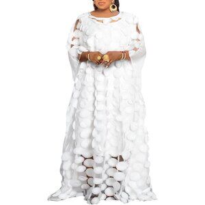 African Women Applique Flower Dress Chiffon Caftan Plus Size Elegant
